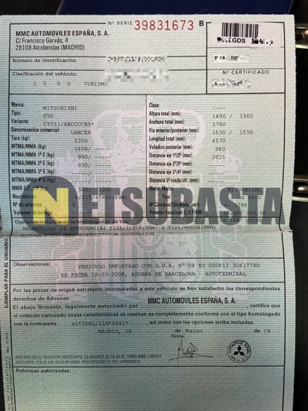 Subasta De Mitsubishi Lancer Instyle 1 8 Mivec 6s Cvt 08